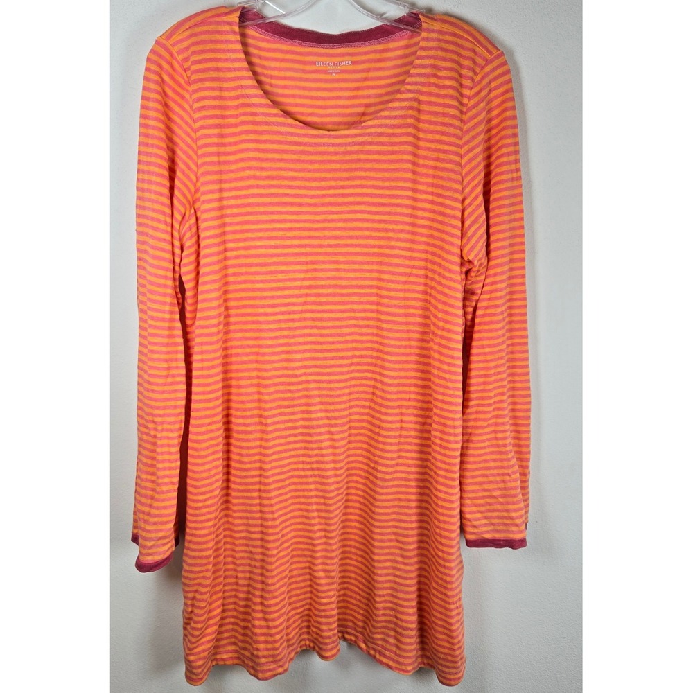 Eileen Fisher Striped Long Sleeve Tunic Top Casual Linen Comfort ‎ PL Large